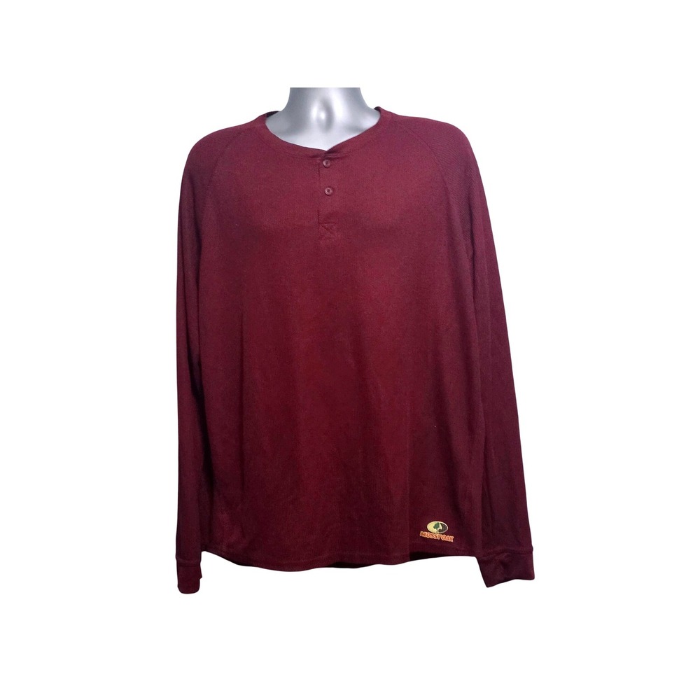 Mossy Oak Mens XL Burgundy Waffle Knit Thermal Henley Long Sleeve Shirt RN 91497